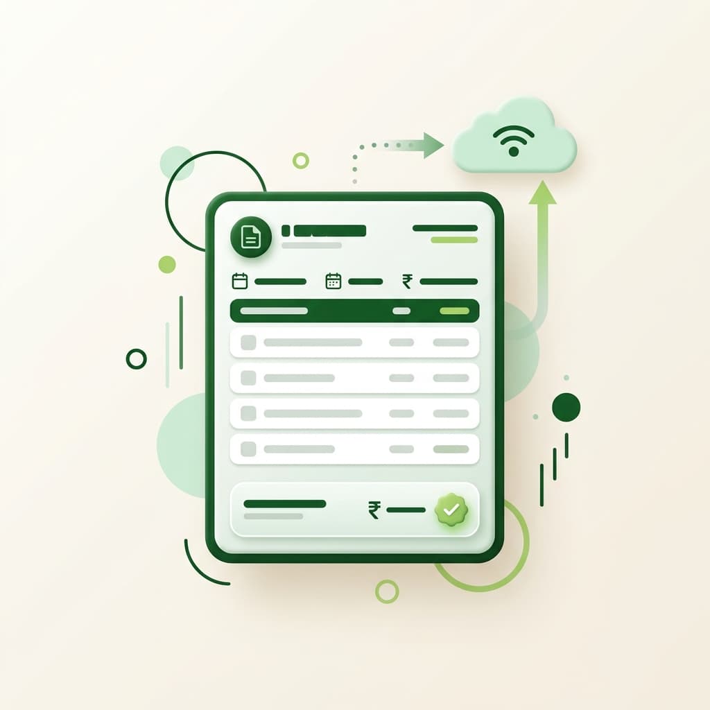 Illustration of a rupee invoice on a tablet syncing to the cloud